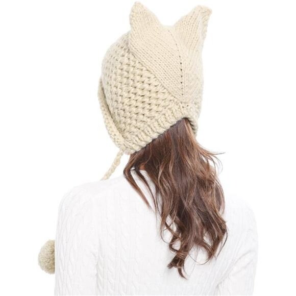 Women\'s Winter Cute Cat Ears Knit Hat Ear Flap Crochet Beanie Hat main image 4